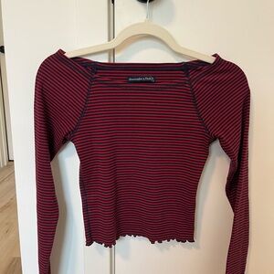 Abercrombie & Fitch Women's Red and Black Striped Long Sleeve Top